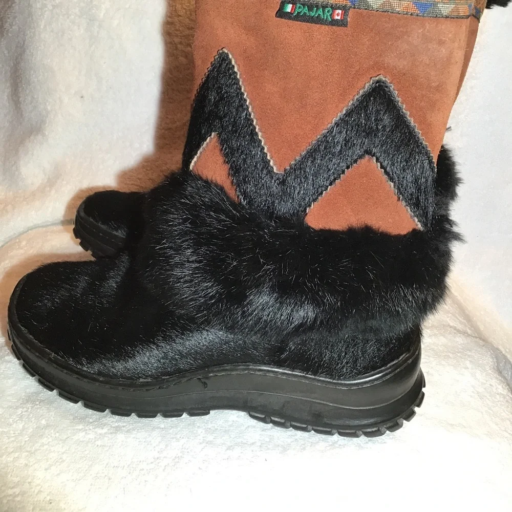 Pajar womens black/brown goat hair boots size 10